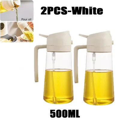Produktbild von 500ml Ölsprühflasche, 2in1 Multifunktional, Ölsprüher Dose Sprühflasche Ölglas Ölsprüher Speiseöl Spray zum Kochen, Grillen, Backen, Heißluft.Farbe:2 Stück - Weiß