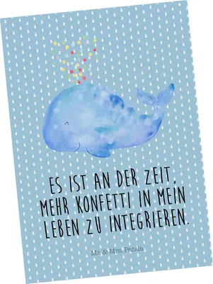Produktbild von Mr. & Mrs. Panda Postkarte Wal Konfetti - Blau Pastell - Geschenk, Abnehmen, Trennung, Ansichtskarte, Ansichtskarten, Meer, Motivation, Postkarten, Fotokarte, Geburtstag