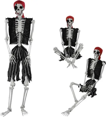 Zdjęcie produktu dla szkielet naturalnej wielkości 165 cm na Halloween z ruchomymi stawami, piracka dekoracja