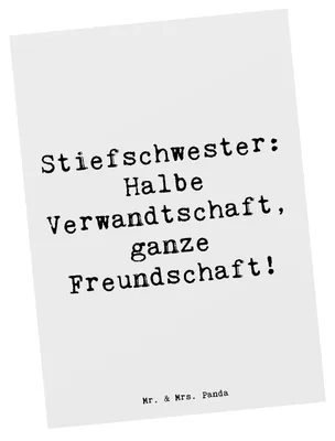 Produktbild von Mr. & Mrs. Panda Postkarte Spruch Stiefschwester Freundschaft - Weiß - Geschenk, Familie, Ansichtskarte, Verbindung, bildkarte, und Verwandte, Dankeschön, Ansichtskarten