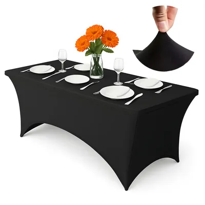 Immagine prodotto di Copritavolo elasticizzato da 180 cm – Nero – Copritavolo per catering – elastico – senza pieghe