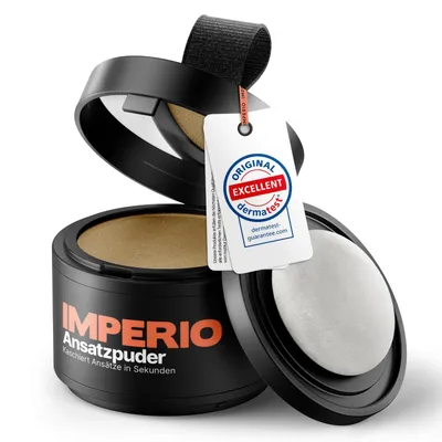 Produktbild von IMPERIO Ansatzpuder - Haar Concealer zur Haarverdichtung für Frauen und Männer, wasserfestes Haar Make-up zum Ansatz kaschieren - 4g (dunkelblond)