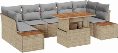 Image de Ensemble de salon de jardin vidaXL, 8 pièces, en polyrotin beige