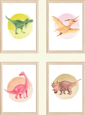 Produktbild von Dinosaurier Bilder 4er Set DIN A4 Kinderzimmer Dino Poster Babyzimmer Wandbilder Dekoration