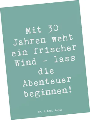 Produktbild von Mr. & Mrs. Panda einzelkarte Spruch 30. Geburtstag Abenteuer - Meeresbrise - Geschenk, Alter, besondere Geschenke, Ansichtskarten, Ansichtskarte, Postkarte, Kunstkarten