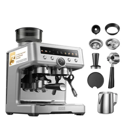 Produktbild von MOVA S20 Pro Siebträgermaschine mit Mahlwerk, 20 Bar Espressomaschine, Dual-Boiler- & Dual-Pumpen-System, Milchaufschäumer, Silber