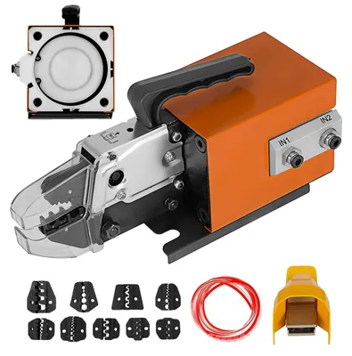 Produktbild von VEVOR Pneumatisches Crimpwerkzeug Am-10, Druckluftbetriebenes Kabelschuh-Crimpgerät für Crimpungen bis zu 16mm2, Pneumatischer Crimpzangenmaschine mit 10 Sets von Matrizen für viele Arten von Kabelschuhen