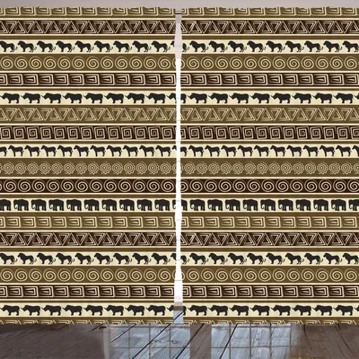 Produktbild von ARANDE Safari Gardine, Geometrisches Muster der afrikanischen Art mit wilden Tieren in der Linie Kunst, 280 x 175 cm, Schwarz und Braun
