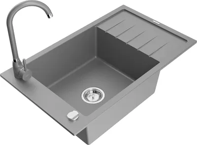 Produktbild von Mexen Elias 1 Becken-Granitspüle mit Abtropffläche und Mischbatterie Telma, Grau - 6511-71-670200-71