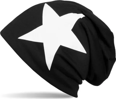 Produktbild von styleBREAKER Uni Stoff Beanie Mütze mit Stern Print, Stretch Slouch Longbeanie 04024038