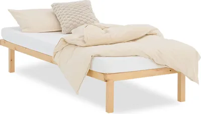 Image de Cadre de lit 90x200 cm avec Sommier à lattes Lit en bois massif Lit simple Lit palette Lit d'enfant