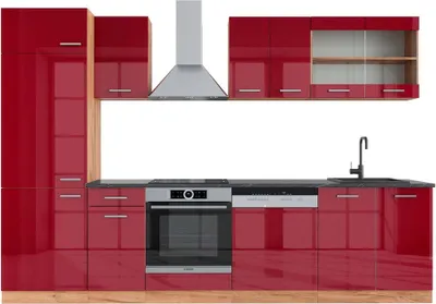 Produktbild von Küchenzeile Vicco R-Line Rot Hochglanz/Goldkraft Eiche 300 cm , AP Anthrazit, Model 43188