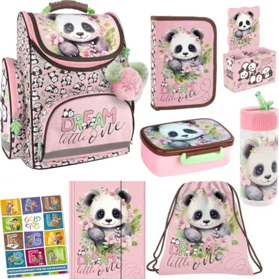 Obrázok produktu pre Goldkids - Školské tašky pre chlapcov a dievčatá, sada 8 kusov - Školský batoh pre deti s peračníkom - Panda