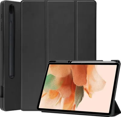 Produktbild von Mobigear Dreifach-Faltetui aus Gel für Samsung Galaxy Tab S7 FE, TPU-Hülle, Klappetui aus Kunstleder + Stifthalter - Schwarz
