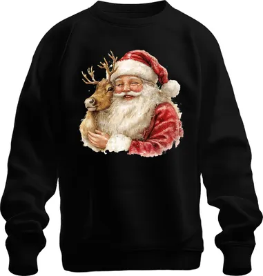 Produktbild von Weihnachtsmann Rentier Aquarell Weihnachten Geschenk Vintage Uni Sweatshirt Pullover, Schwarz, 3XL