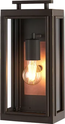 Produktbild von Außenleuchte Wand Glas Aluminium E27 IP44 H: 35,5 cm in ölgeriebenes Bronze Kupfer eckig Vintage
