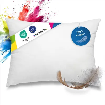Produktbild von wometo Federkissen Kissen 100% Federn 40x60 - 600g OEKO-TEX Füllkissen Bezug Baumwolle weiß / Innenkissen / Füllkissen / Kissenfüllung / kleine Sofakissen (viele Maße erhältlich)