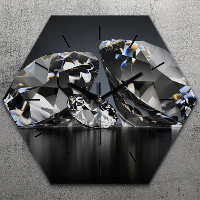 Produktbild von Uhr hexagonal 40 cm Glas Geräuschlos schwarze Zeiger - Diamanten Edelsteine