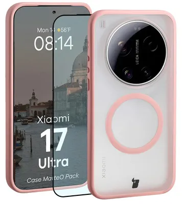 Produktbild von Schutzhülle mit Magnetring + gehärtetem Glas Bizon MatteO Pack für Xiaomi 17 Ultra, Getönt-Hellrosa
