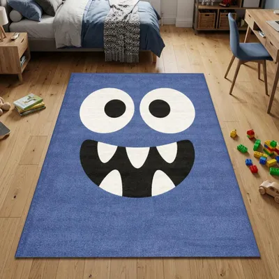 Immagine prodotto di Tappeto per bambini con motivo "Mostro" blu - Dimensioni: 140 x 200 cm