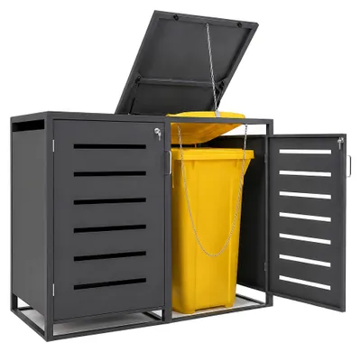 Produktbild von Mülltonnenbox Müllbox Mülltonnenverkleidung mit Schloss - BASIC - 2er - Anthrazit - 240l - 2 Türen