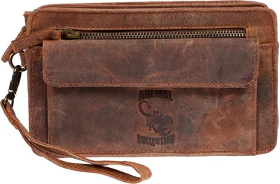 Produktbild von Große Herren echt Leder Handgelenktasche Herrenhandtasche Tasche Doppelkammer Braun