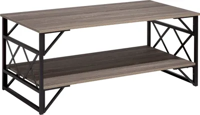 Zdjęcie produktu dla BELIANI Stolik kawowy z półką 120 x 61 cm beżowoszare drewno czarny metal industrialny styl salon pokój