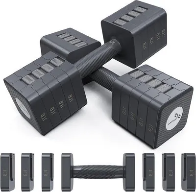 Produktbild von Krafttraining-Set 2 Stück 45 kg - Anpassbares Handhantel-Set mit 5 Gewichten - schnell anpassbar für Heimtraining