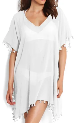 Productafbeelding van Damen strandponcho, zomer, bikini, badpak, omslagdoek, strandjurk met franjes, boho-stijl