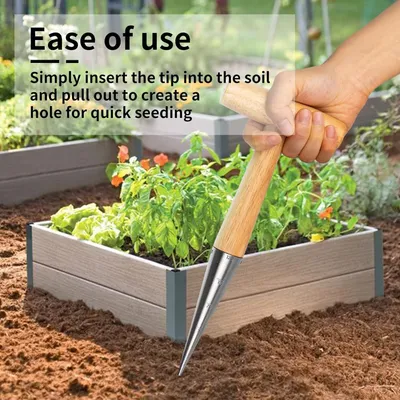 Produktbild von Gartenwerkzeug, Holzgriff, Aussaat-Samenspender, 28 cm, zum Pflanzen von Pflanzen, Umpflanzen von Blumenzwiebeln, Einpflanzen, Graben, 28cm, 130g