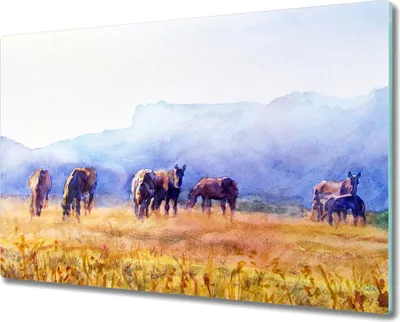Produktbild von Coloray Schneidebrett Herdabdeckplatte 80x52 cm Kochplattenabdeckung Hackbrett Küchenbrett - Pferde Wiese Natur