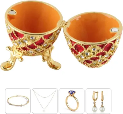 Schmuckbox mit Fabergé-Ei-Design - Funkelnde Steine - Klappbares Schnickschnackkästchen - Handgemalt - Emaille - Eiförmiger