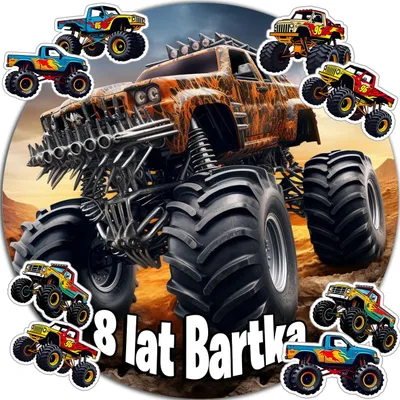 Zdjęcie produktu dla Opłatek Na Tort 20Cm - Monster Truck Dekoracja Urodzinowa + Imię 15Cm 18Cm
