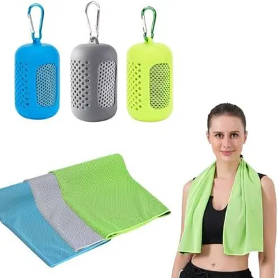 Produktbild von dogmoon Kühlende Handtücher, 3 Stück Schnelltrocknendes Sporthandtuch mit Tragbaren Silikonhüllen, Cooling Towel, Kühltücher Sporthandtuch Microfase für Fitness Outdoor Sports(30 x 90cm, 3 Farben)