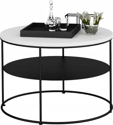 Zdjęcie produktu dla Okrągły Stolik Kawowy z Półką Loft 55 x 55 x 37 Czarny+Biały Mat