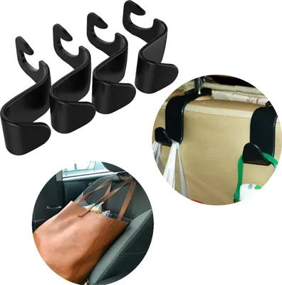 Produktbild von 4x Haken für KFZ Kopfstütze, Autositz Halterung für Kleiderbügel oder Einkaufstüten