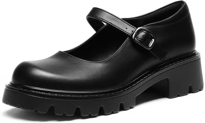Produktbild von Damenschuhe im Plateau-Stil mit geschlossenem Vorderteil, im Mary Jane-Design, mit breitem Blockabsatz, aus schwarzem Kunstleder