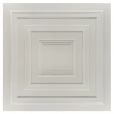 A white ceiling tile with a recessed square pattern.