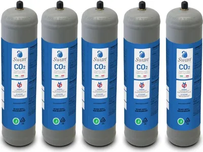 Immagine prodotto di Swan Co2 bombola monouso 600 gr E290 acido carbonico filettatura 11x1 M per gorgogliatori d'acqua, unità di raffreddamento e distributori di acqua potabile, 5 pezzi