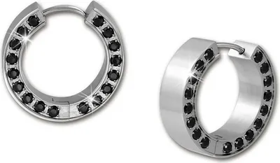Produktbild von Amello Damen Edelstahl Ohrringe Zirkonia Creolen silber schwarz D2ESOS12S