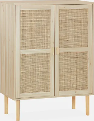 Produktbild von sweeek Camargue Aufbewahrungsschrank, Vintage Natur Holzoptik, Rohrgeflecht-Türen, 110x40x80cm, 20kg Traglast