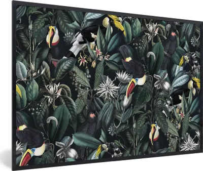 Produktbild von MuchoWow® Gerahmtes Poster Blumen - Tukan - Blätter 90x60 cm - Poster mit Schwarzem Bilderrahmen Wandposter Rahmen Foto Bilder - Fotorahmen - Foto-Plakat