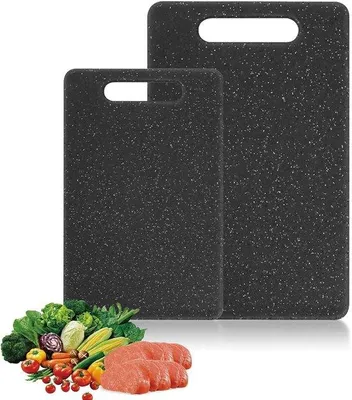 Produktbild von Unyqoos® 2‑teiliges Schneidebrett-Set aus Kunststoff, 30 × 20 & 25 × 15 cm, kratzfest, geruchstral, mit Antirutschgriffen & Aufhängeösen, spülmaschinenfest