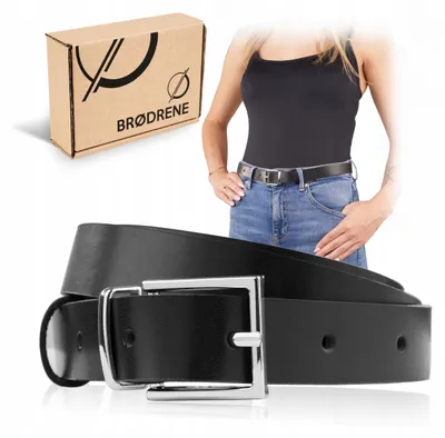 Image de Ceinture Femme Brødrene Cuir Noir Élégante Boucle Argentée