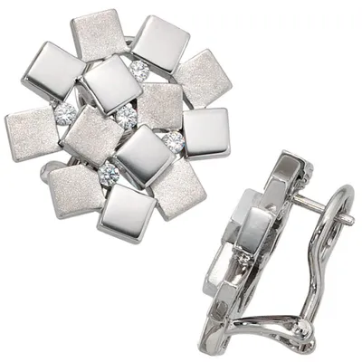 Produktbild von Ohrstecker Ohrschmuck mit 10 Zirkonia 925 Echt Silber teilmattiert Damen