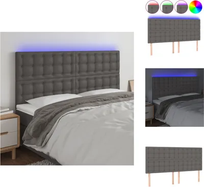 Imagen del producto de vidaXL Cabecero LED gris de 200x5x118/128 cm, fabricado en cuero sintético - Cabecero y piecero