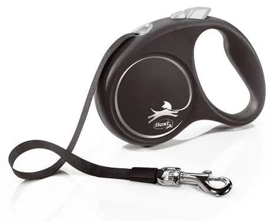 Image de Laisse rétractable pour petit chien Flexi Black Design S, sangle 5 m, noir et argent