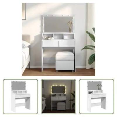Produktbild von The Living Store Schminktisch mit LED-Beleuchtung Weiß 80x41x134,5 cm