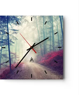 Produktbild von Wanduhr - Quadrat - Glasuhr - Wald Baum Natur - 30x30cm - Schleichendes Uhrwerk - Lautlos - zum Aufhängen bereit - Dekoration Modern - Wanddekoration aus Glas - C3AC30x30-3667