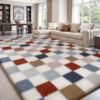 Imagen del producto de Uniqoos® Alfombra suave y lavable, 160 x 230 cm – antideslizante, diseño de cuadros en y gris, ideal para salones y dormitorios
